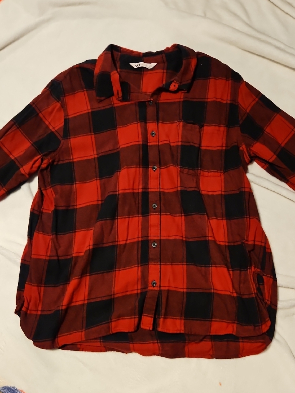 SO Red and Black Plaid Flannel Shirt